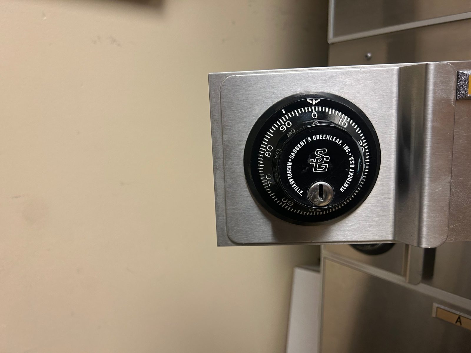 Sargent & Greenleaf combination dial on a safe